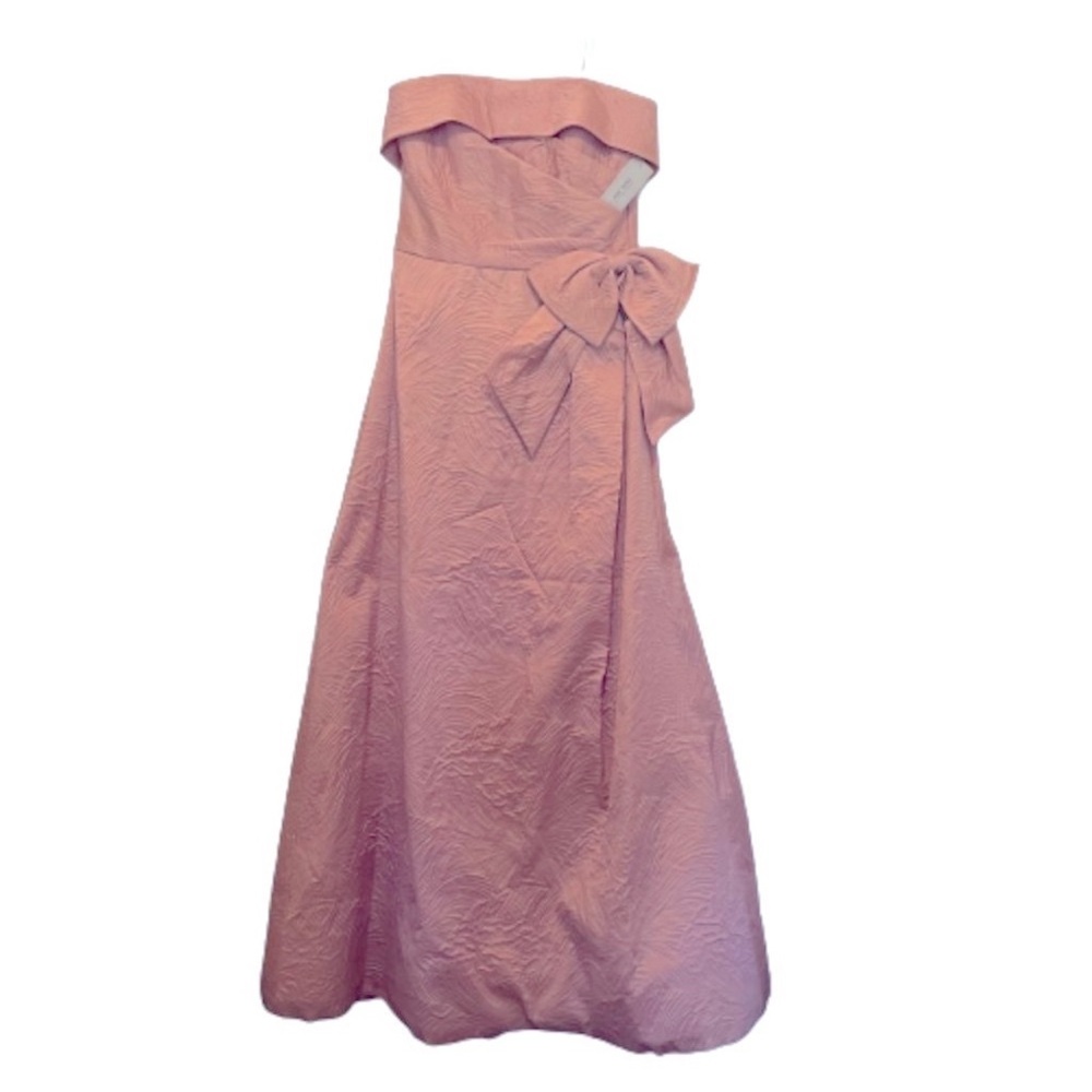 Teri Jon Jacquard Cuff Bodice Bow Waist Gown Blush NEW